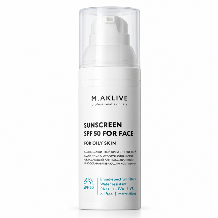 M.Aklive Солнцезащитный крем SPF50 для жирной кожи лица, 50 мл